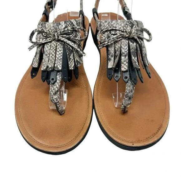 Fitflop Womens Tia Sandals size 8 black leather & Python fringe thongs - Picture 7 of 12